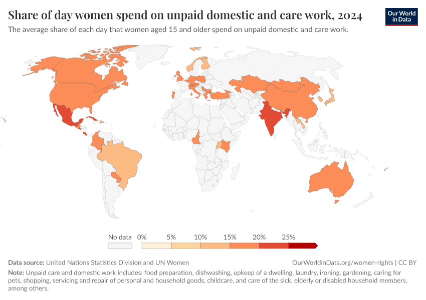 A thumbnail of the "Share of day women spend on unpaid domestic and care work" chart